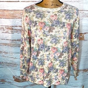 Vintage Carole Rogers Floral Knit Sweater Medium